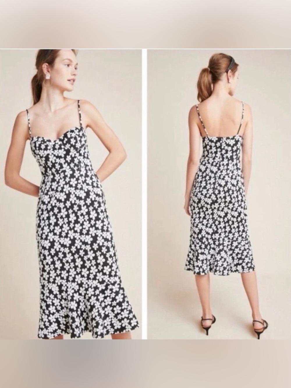 Anthropologie Hutch Daisy Midi Dress in Black & White Sz 2